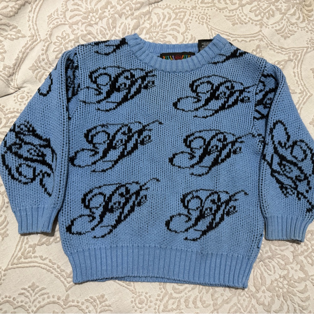 Pelle Pelle Blue and Black Graphic Crewneck Sweater